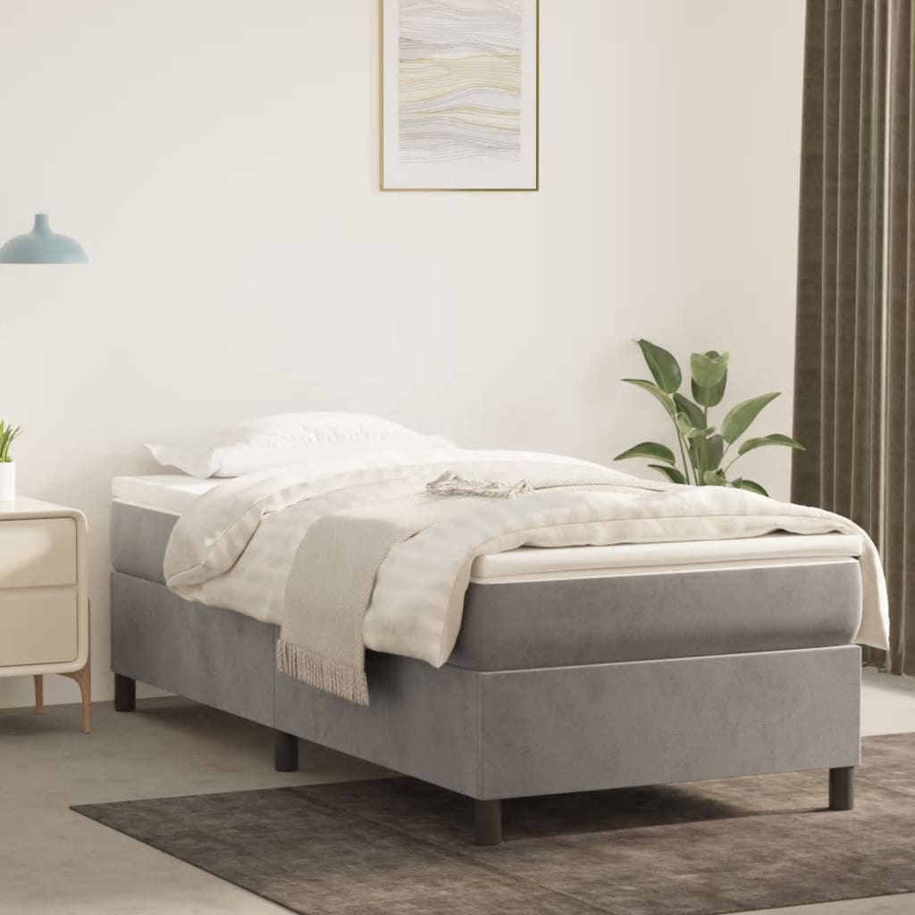 Box Spring Bed with Mattress Light Gray 39.4"x79.9" Twin XL Velvet