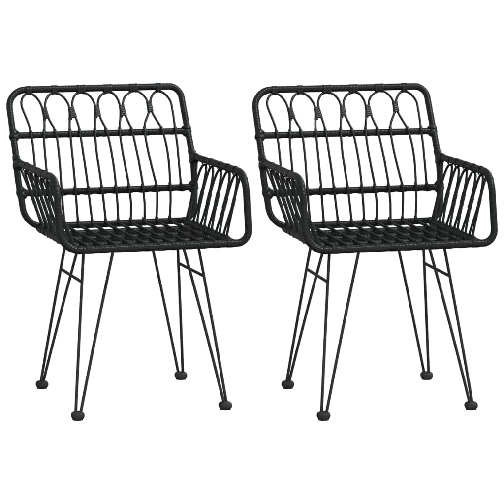 Patio Chairs 2 pcs with Armrest Black 22"x25.2"x31.5" PE Rattan