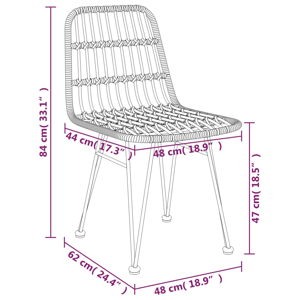 Patio Chairs 2 pcs 18.9"x24.4"x33.1" PE Rattan