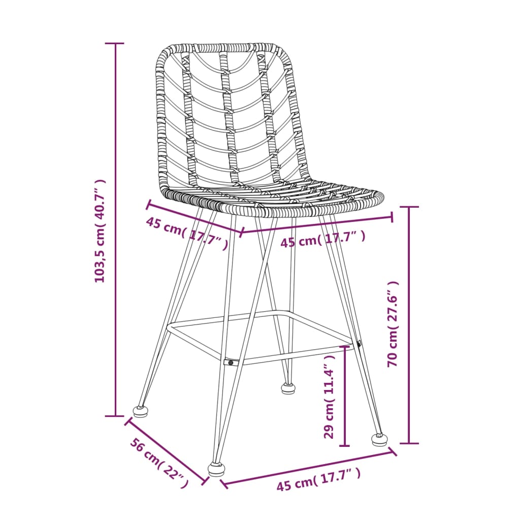 Bar Stools 2 pcs 17.7"x22"x40.7" PE Rattan and Steel