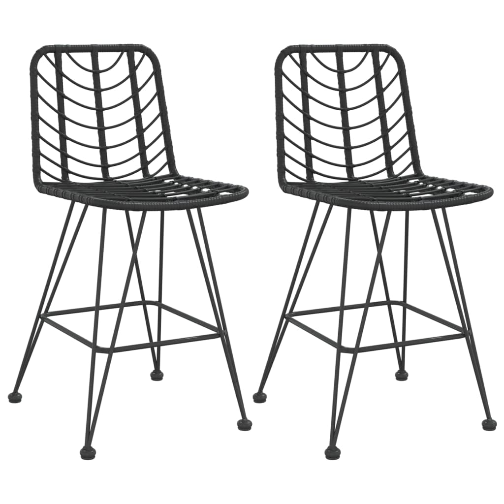 Bar Stools 2 pcs Black 17.7"x22"x40.7" PE Rattan and Steel