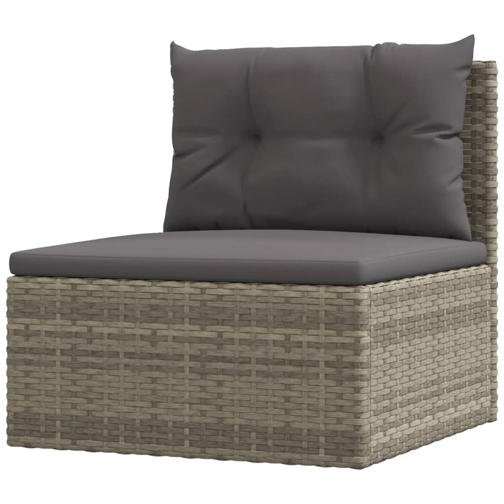 Patio Middle Sofa with Cushions Gray Poly Rattan