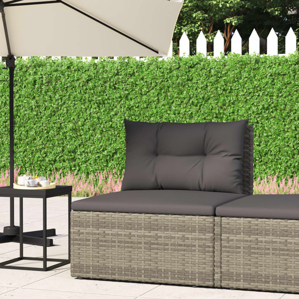 Patio Middle Sofa with Cushions Gray Poly Rattan