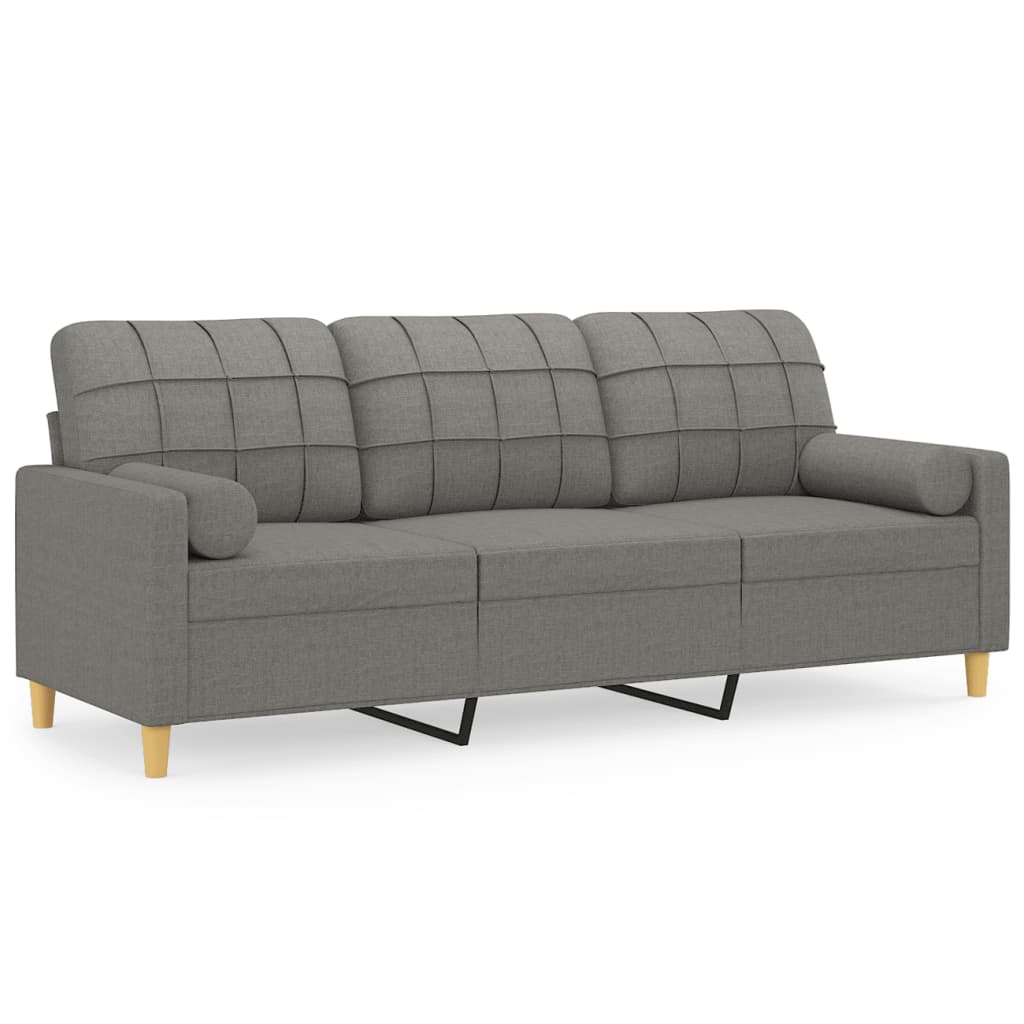 3-Seater Sofa with Pillows&Cushions Dark Gray 70.9" Fabric