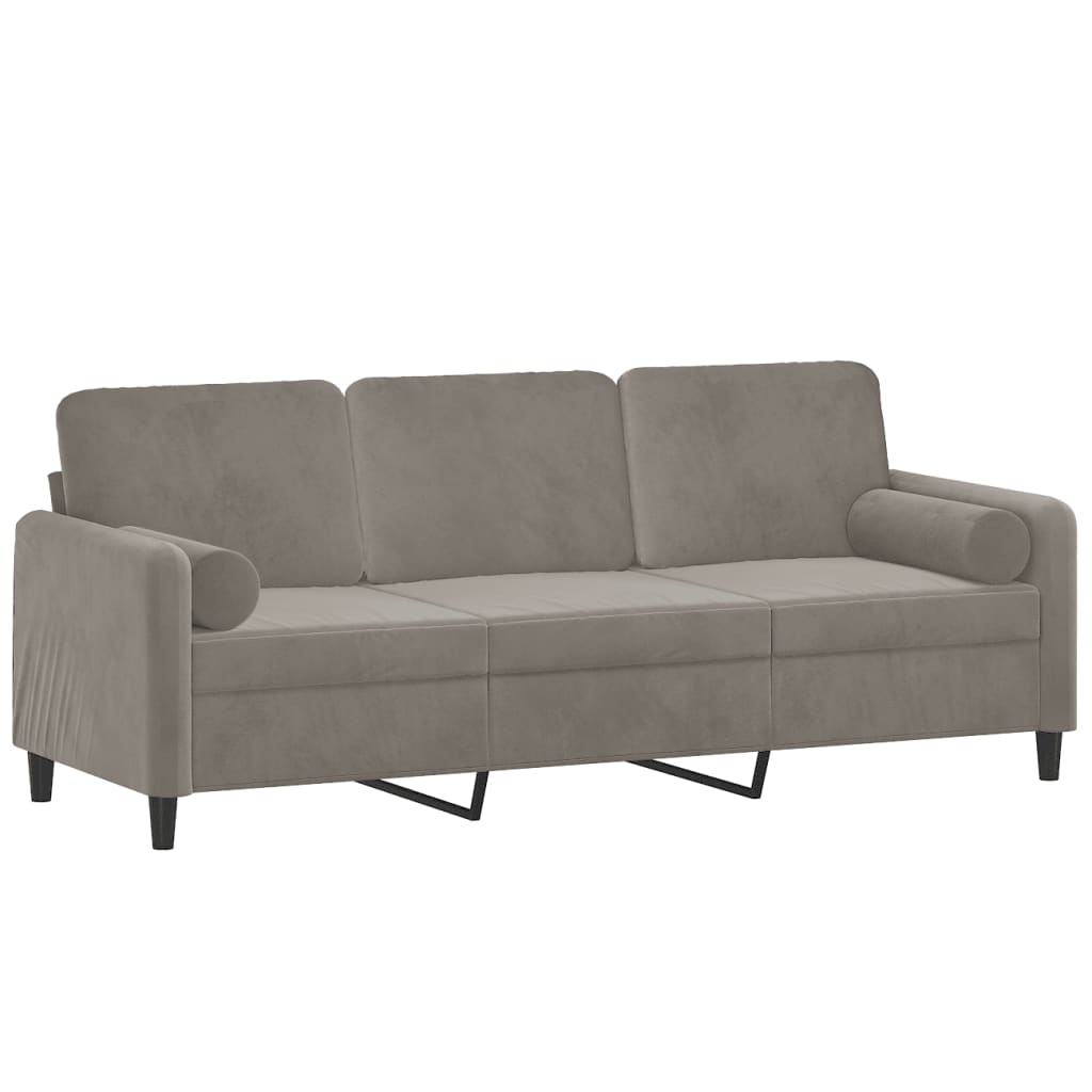 3-Seater Sofa with Pillows&Cushions Light Gray 70.9" Velvet