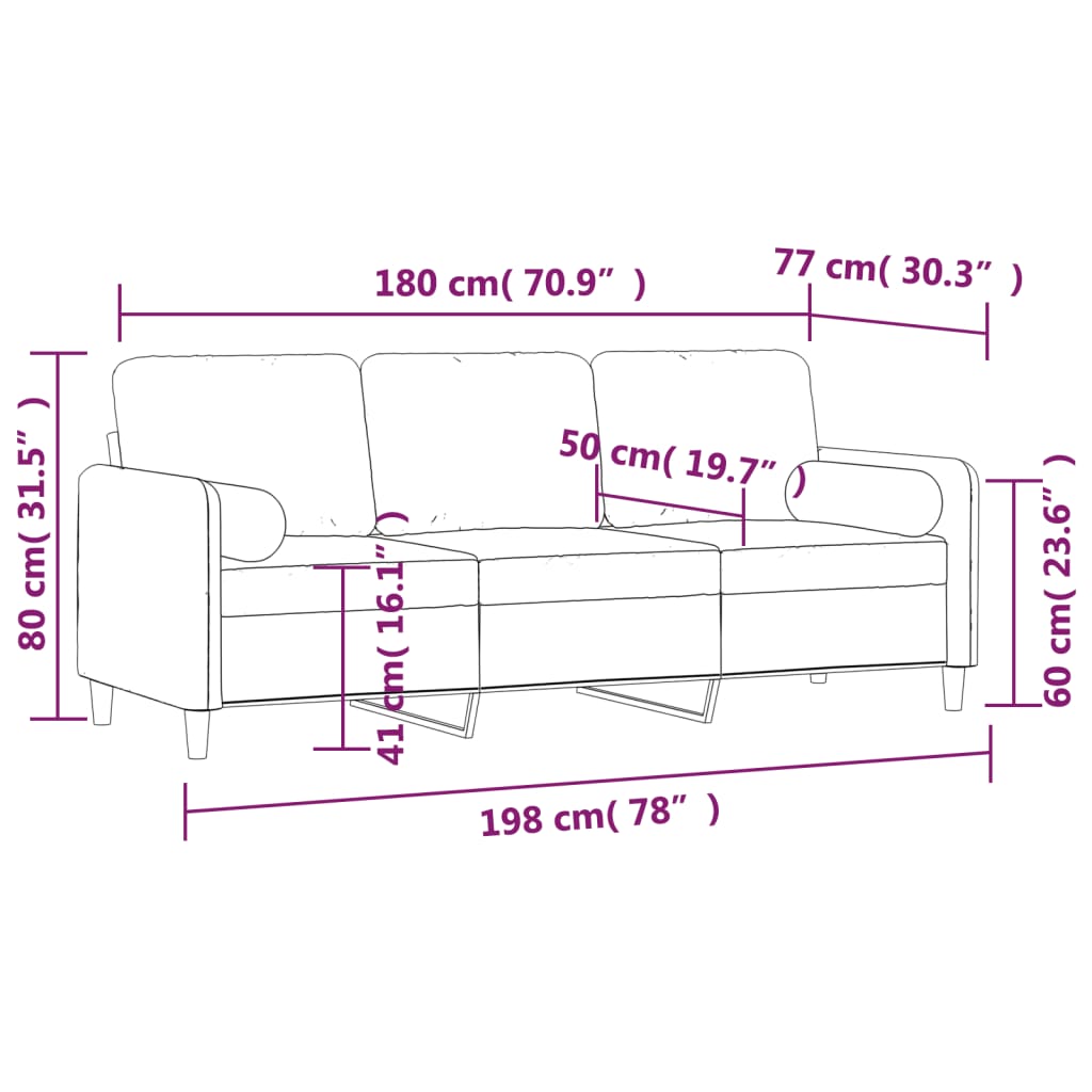 3-Seater Sofa with Pillows&Cushions Light Gray 70.9" Velvet