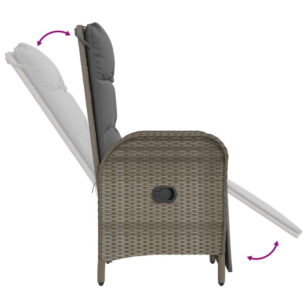 Patio Reclining Chairs with Cushions 2 pcs Poly Rattan Gray