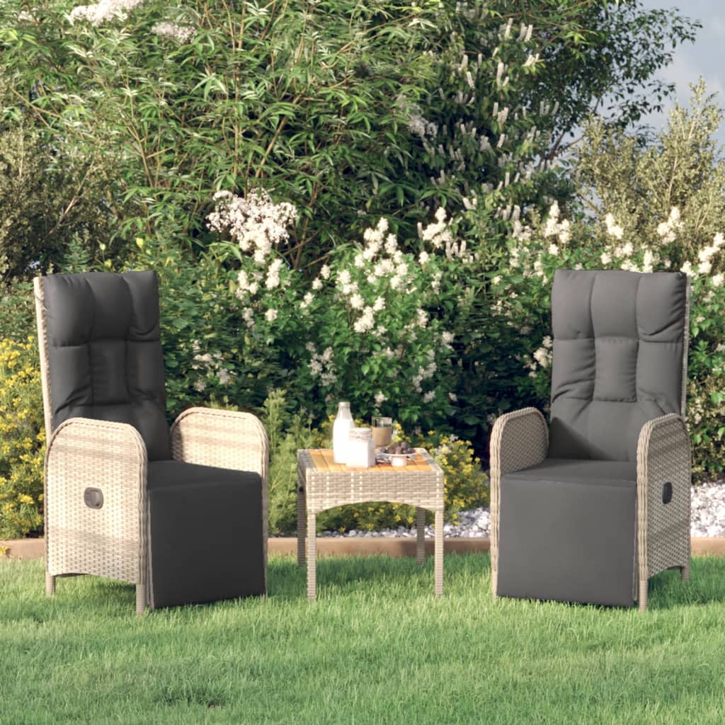 Patio Reclining Chairs with Cushions 2 pcs Poly Rattan Gray