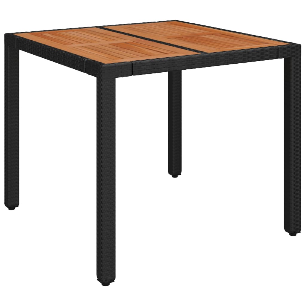 Patio Table with Wooden Top Black 35.4"x35.4"x29.5" Poly Rattan