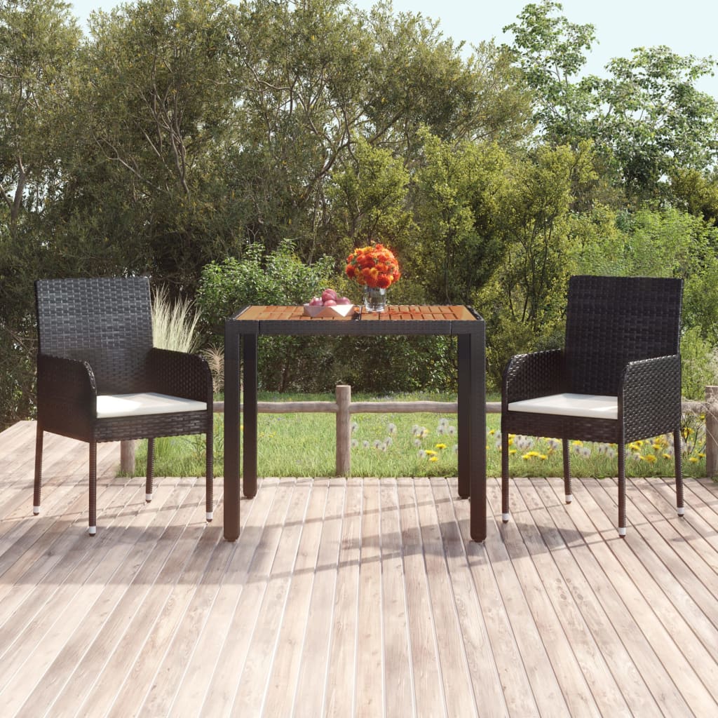 Patio Table with Wooden Top Black 35.4"x35.4"x29.5" Poly Rattan