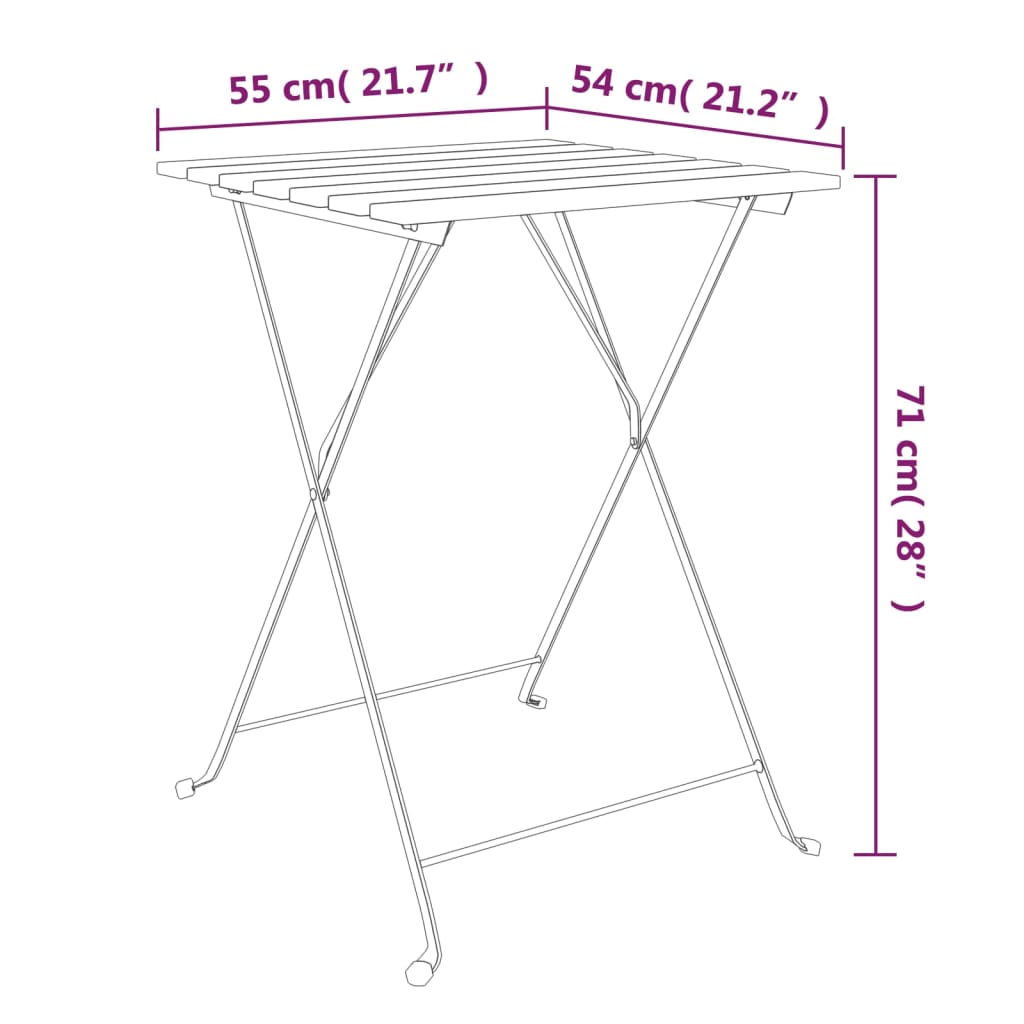 Folding Bistro Table 21.7"x21.3"x28" Solid Wood Acacia and Steel