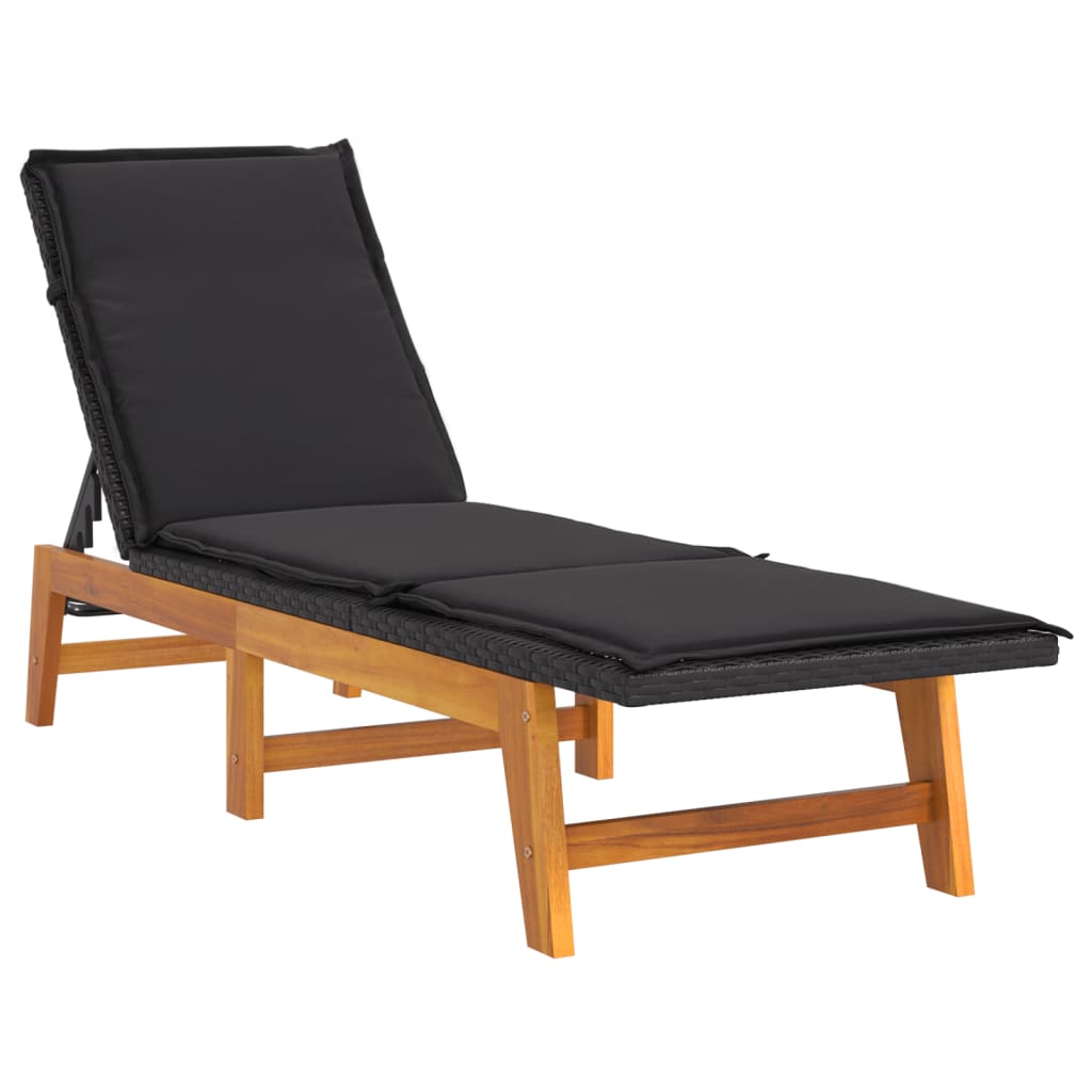 Sun Loungers with Cushions 2 pcs Poly Rattan and Solid Wood Acacia