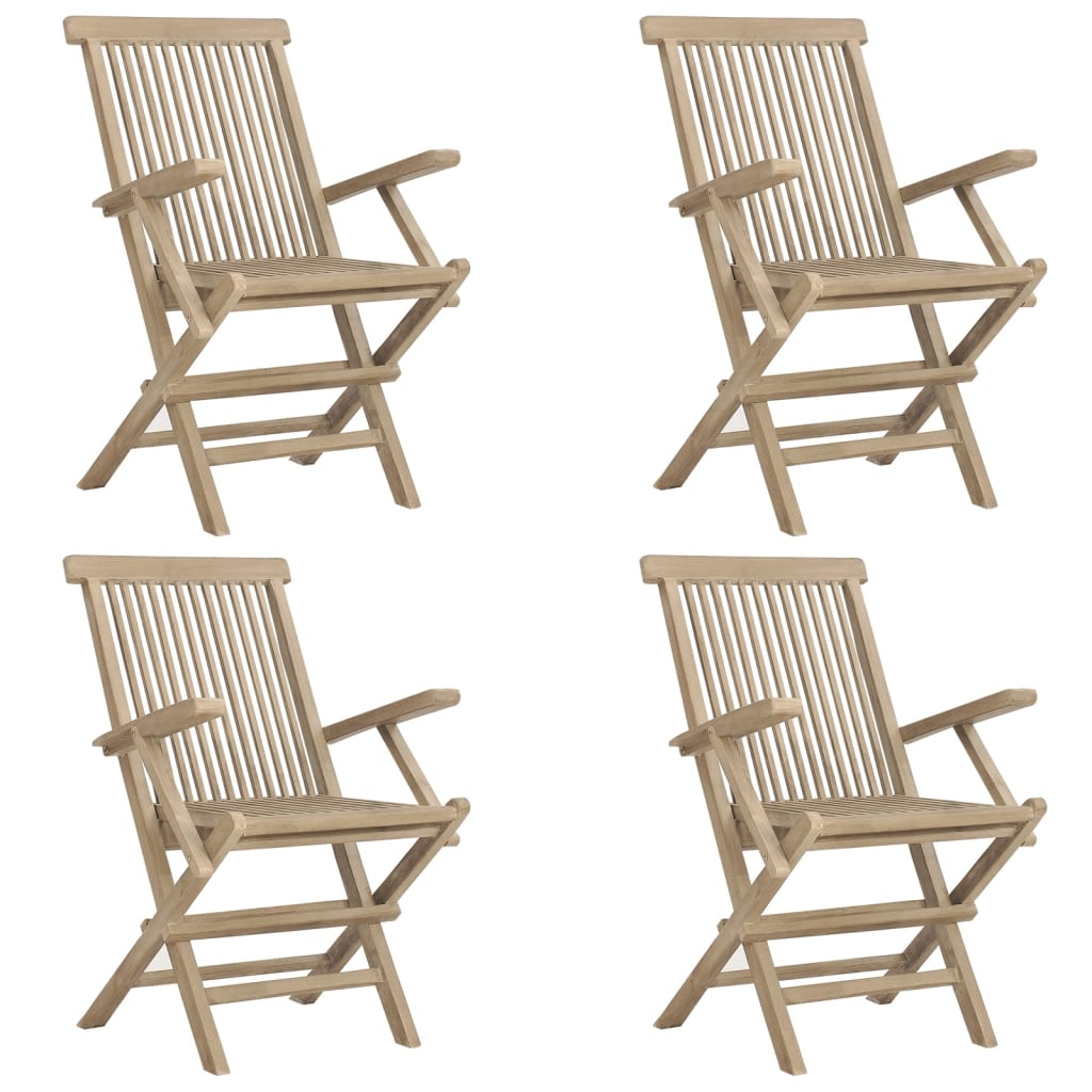 Folding Patio Chairs 4 pcs Gray 22"x24"x35" Solid Wood Teak