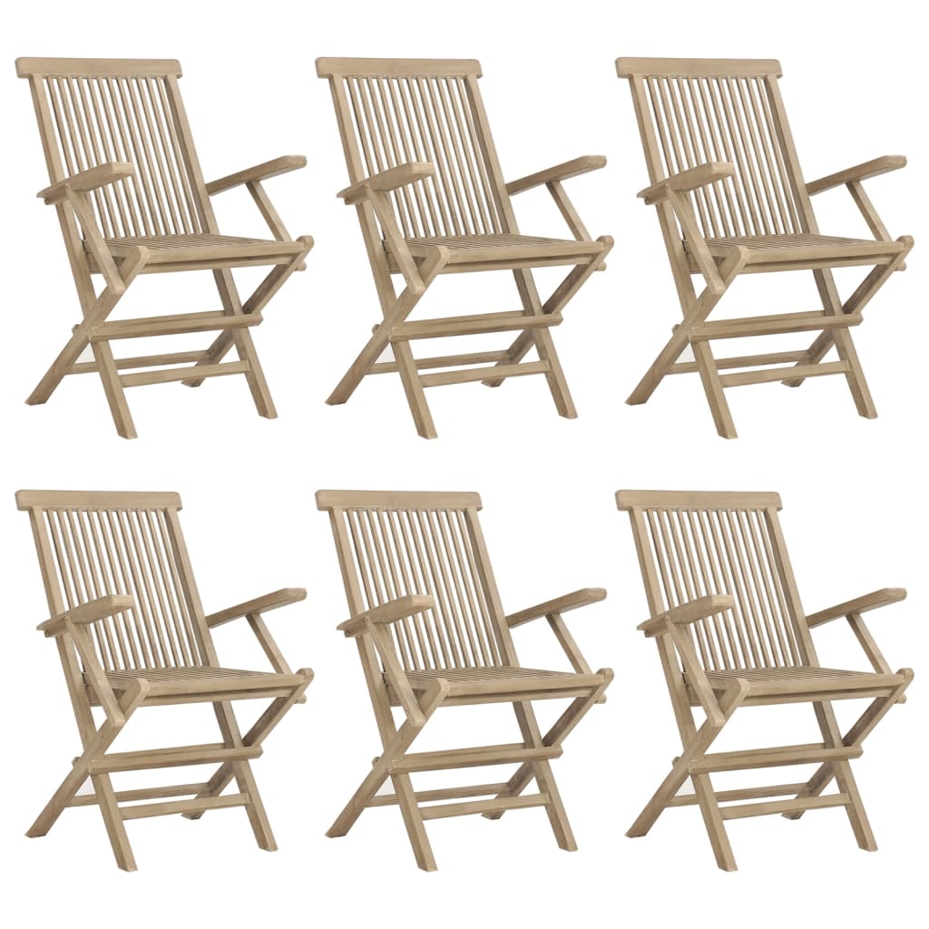 Folding Patio Chairs 6 pcs Gray 22"x24"x35" Solid Wood Teak