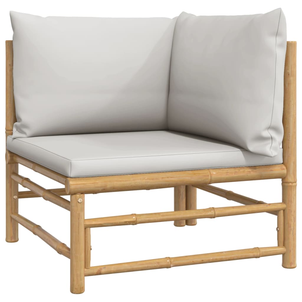 Patio Corner Sofas with Light Gray Cushions 2 pcs Bamboo