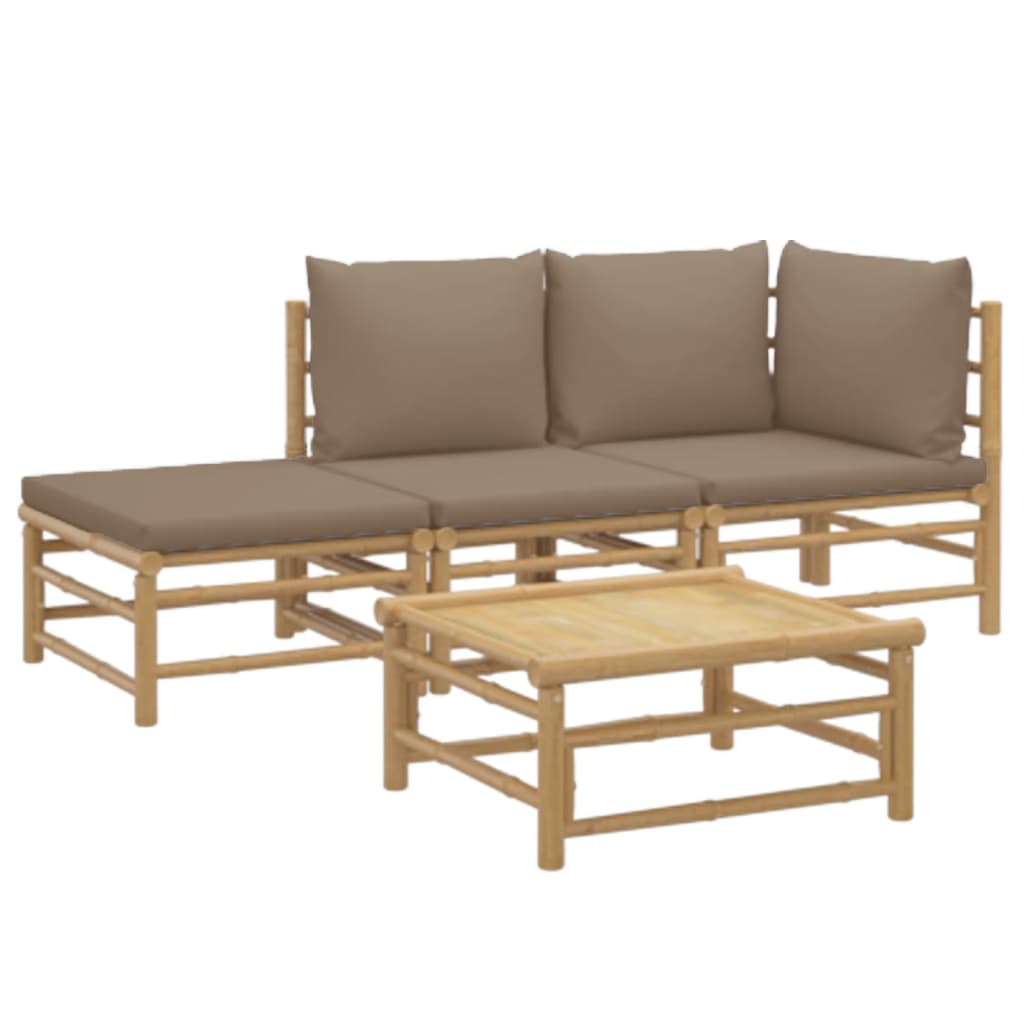 4 Piece Patio Lounge Set with Taupe Cushions Bamboo