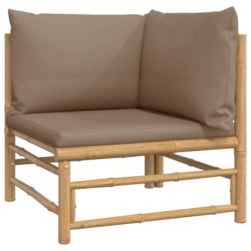 4 Piece Patio Lounge Set with Taupe Cushions Bamboo