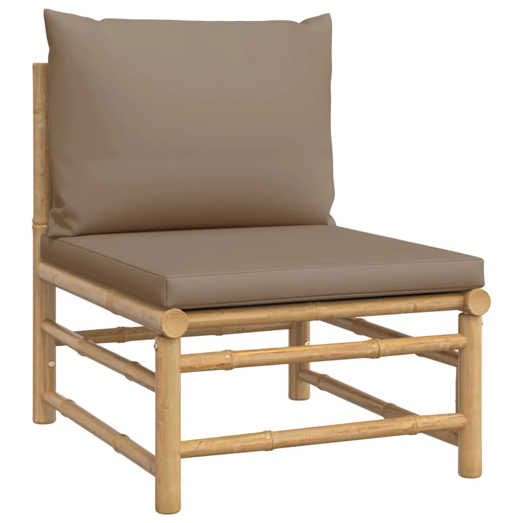 4 Piece Patio Lounge Set with Taupe Cushions Bamboo