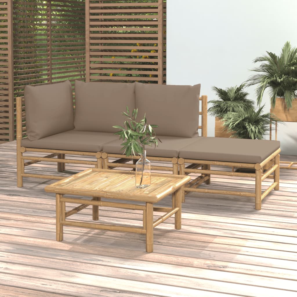 4 Piece Patio Lounge Set with Taupe Cushions Bamboo