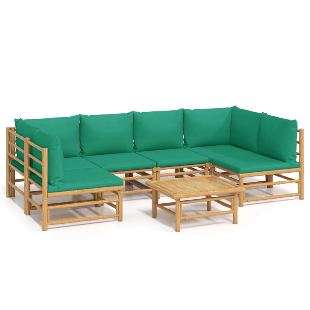 7 Piece Patio Lounge Set with Green Cushions Bamboo