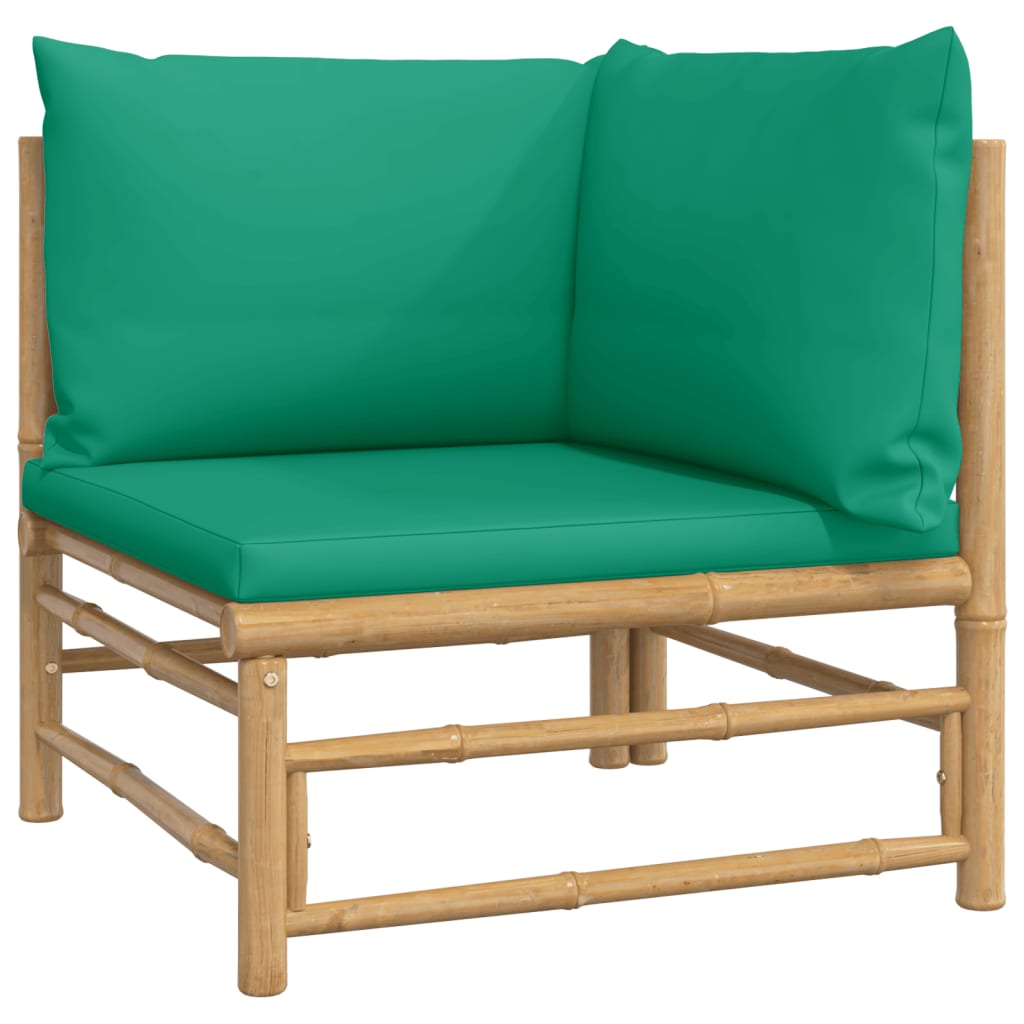 7 Piece Patio Lounge Set with Green Cushions Bamboo