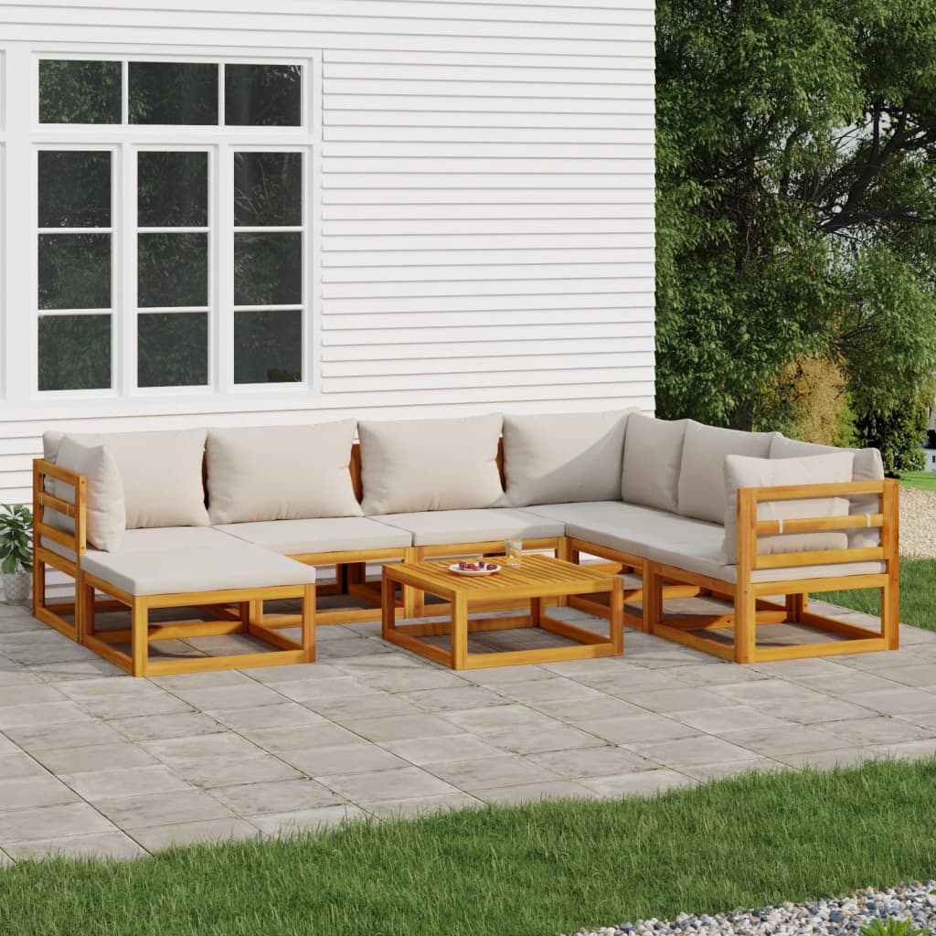 8 Piece Patio Lounge Set with Light Gray Cushions Solid Wood