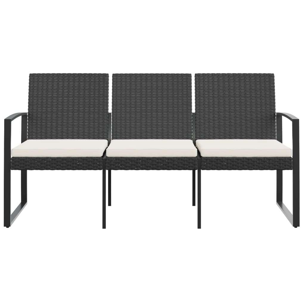 3-Seater Patio Bench with Cushions Black PP Rattan