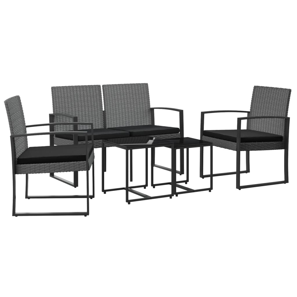 5 piece Patio Dining Set with Cushions Dark Gray PP Rattan
