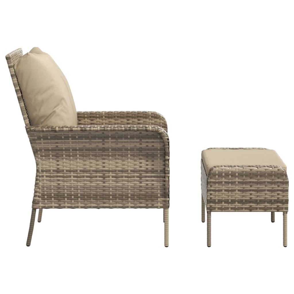 Patio Chair with Footstool Light Brown Poly Rattan