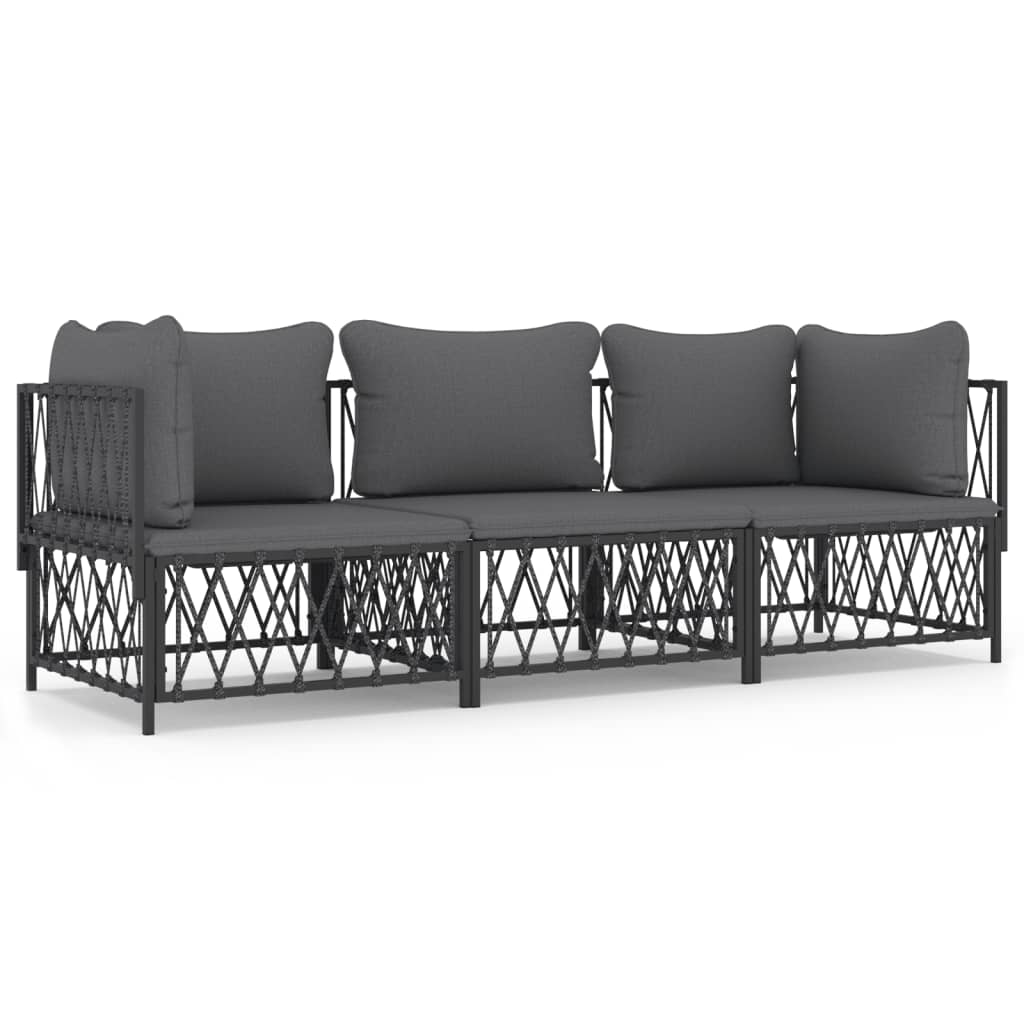 3 Piece Patio Lounge Set with Cushions Anthracite Steel