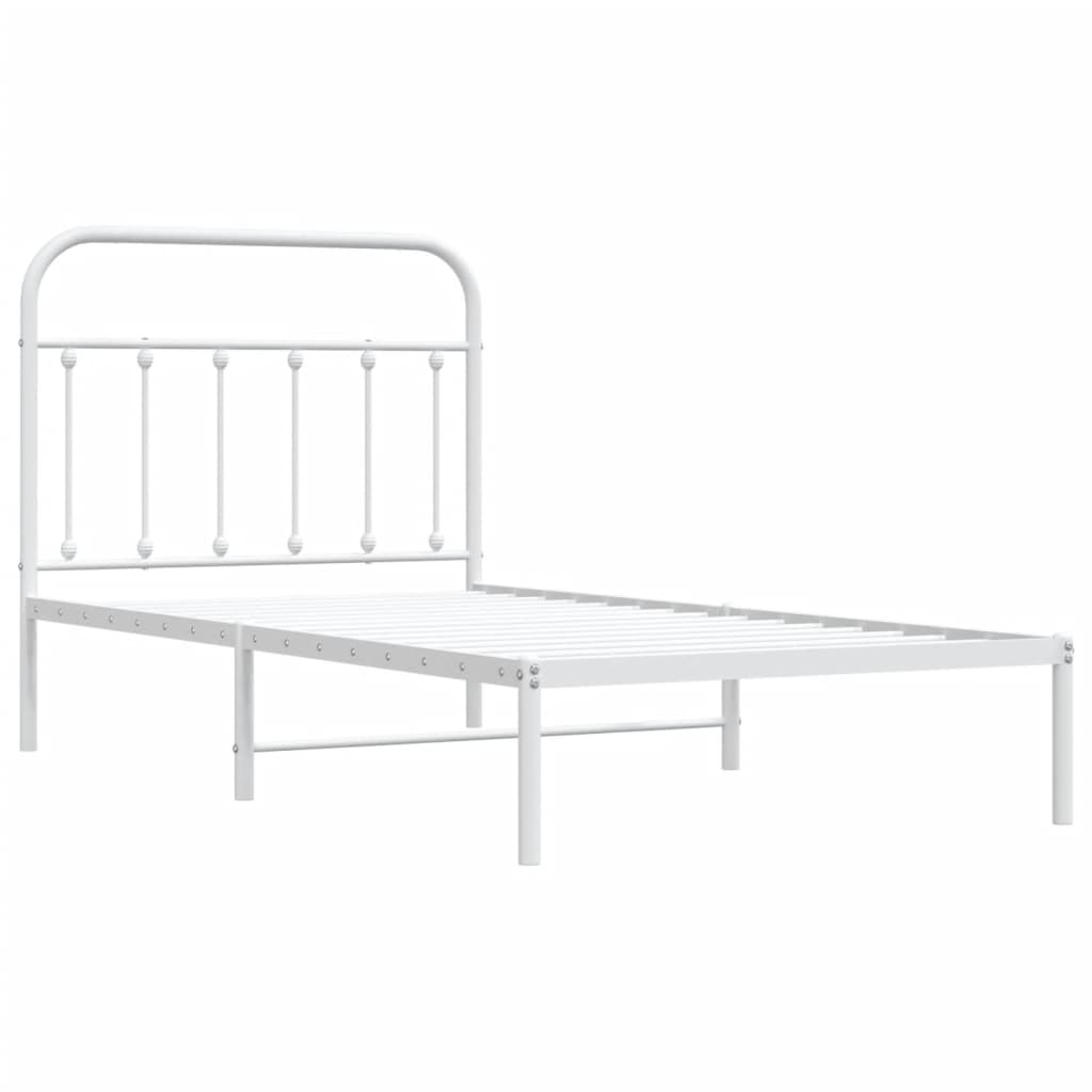 Metal Bed Frame with Headboard White 39.4"x74.8"