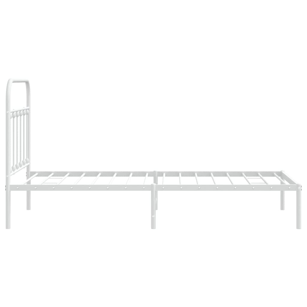Metal Bed Frame with Headboard White 39.4"x74.8"