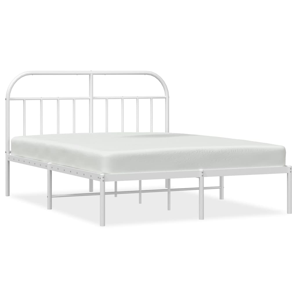Metal Bed Frame with Headboard White 59.8"x78.7"