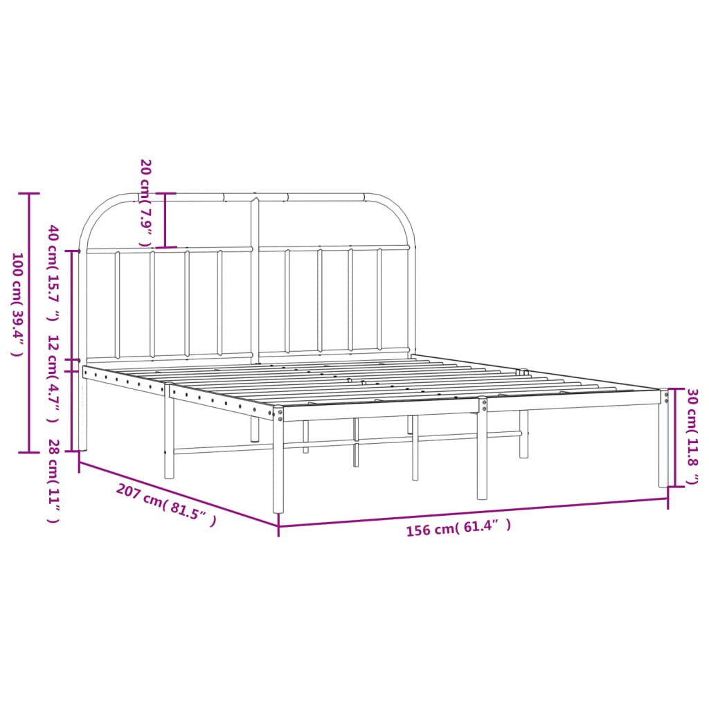 Metal Bed Frame with Headboard White 59.8"x78.7"