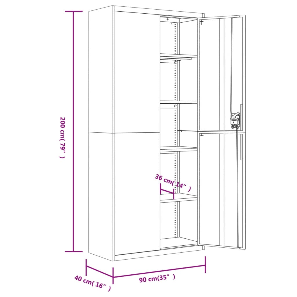 File Cabinet Anthracite 35.4"x15.7"x78.7" Steel