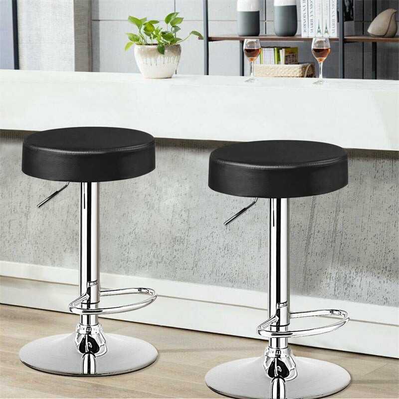 Adjustable Swivel Bar Stools Set of 2 Backless Leather Round Dining Chairs for Kitchen Dining Room