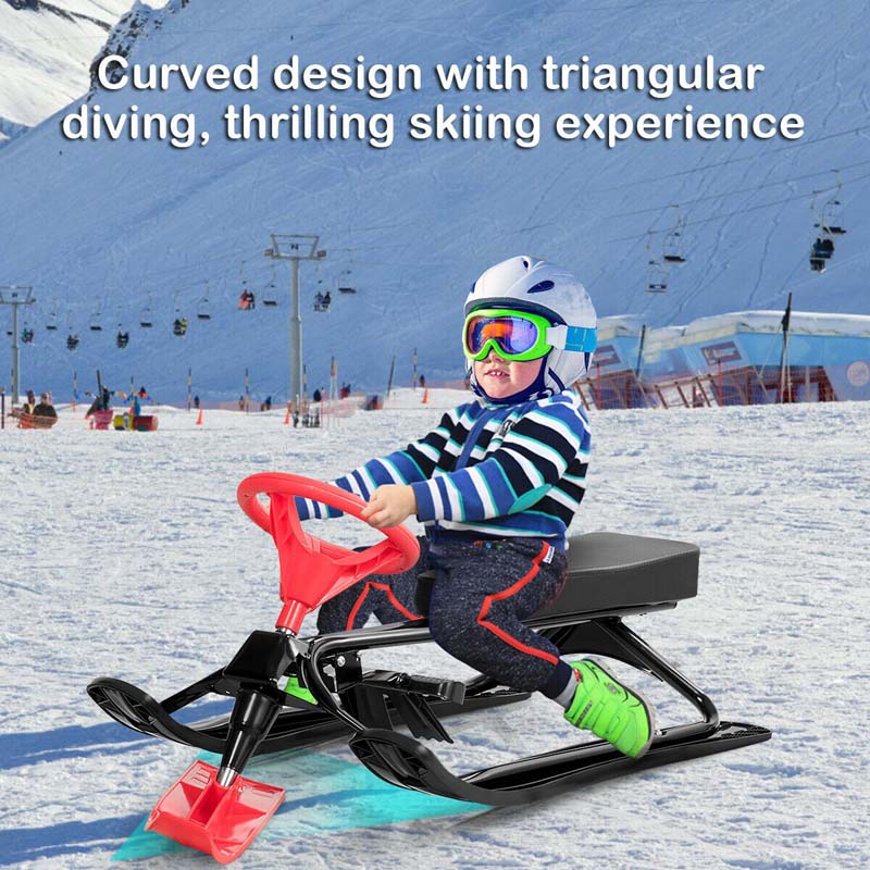 Kids Snow Racer Sled with Steering Wheel and Double Brake System