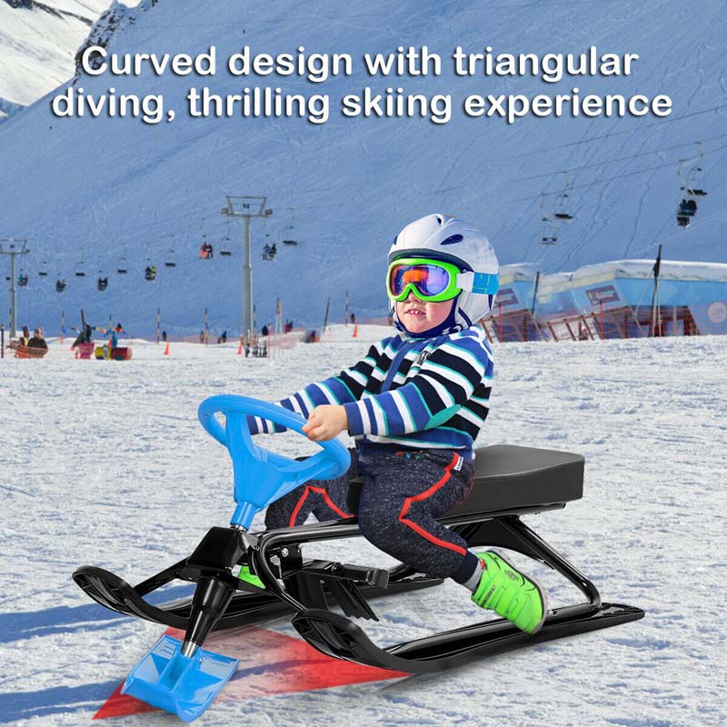 Kids Snow Racer Sled with Steering Wheel and Double Brake System