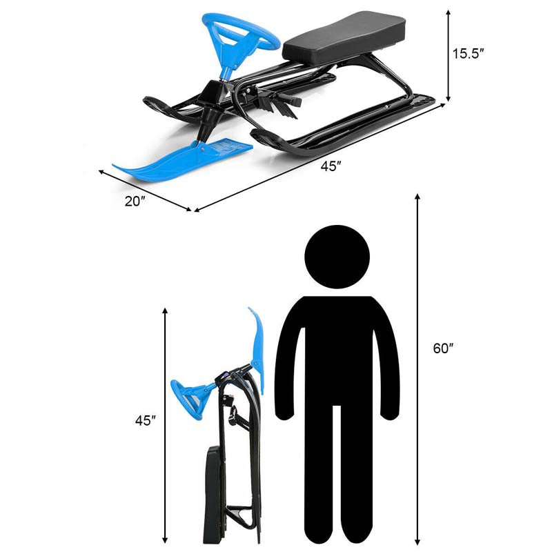 Kids Snow Racer Sled with Steering Wheel and Double Brake System