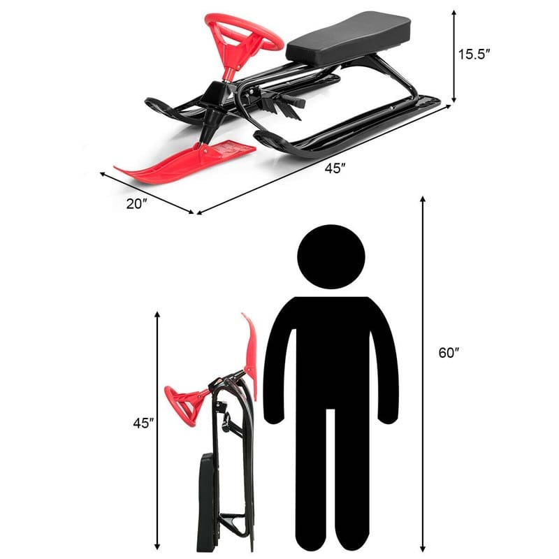 Kids Snow Racer Sled with Steering Wheel and Double Brake System