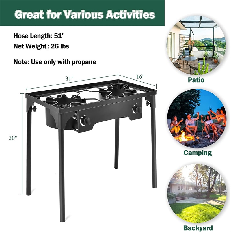 Camping Stove 2 Burner Propane Gas Cooker 150,000 BTU High Pressure Propane Burner with Detachable Legs & 20 PSI Regulator