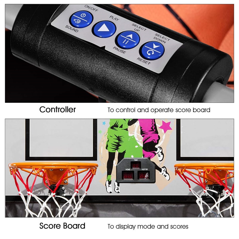 Foldable Basketball Arcade Game Electronic Double Shot Basketball Hoop with 4 Balls & LED Scoring System for Kids Adults