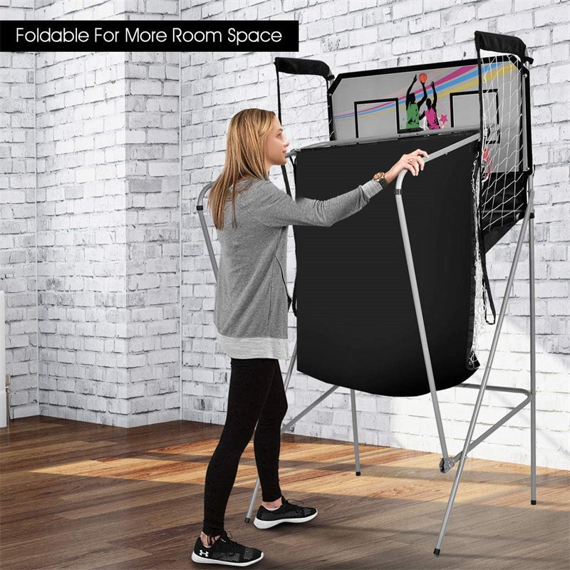 Foldable Basketball Arcade Game Electronic Double Shot Basketball Hoop with 4 Balls & LED Scoring System for Kids Adults