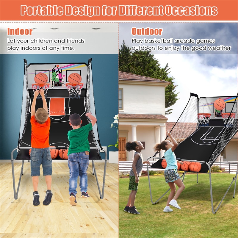 Foldable Basketball Arcade Game Electronic Double Shot Basketball Hoop with 4 Balls & LED Scoring System for Kids Adults