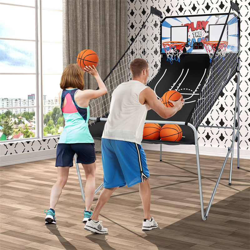 Foldable Basketball Arcade Game Electronic Double Shot Basketball Hoop with 4 Balls & LED Scoring System for Kids Adults