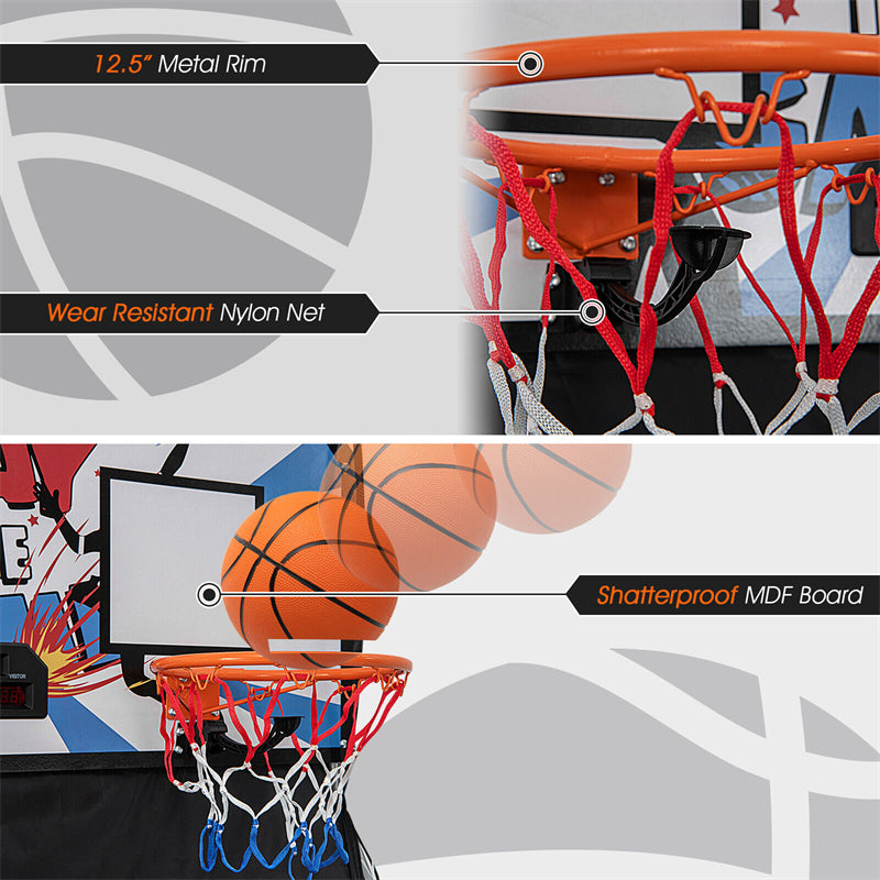 Foldable Basketball Arcade Game Electronic Double Shot Basketball Hoop with 4 Balls & LED Scoring System for Kids Adults