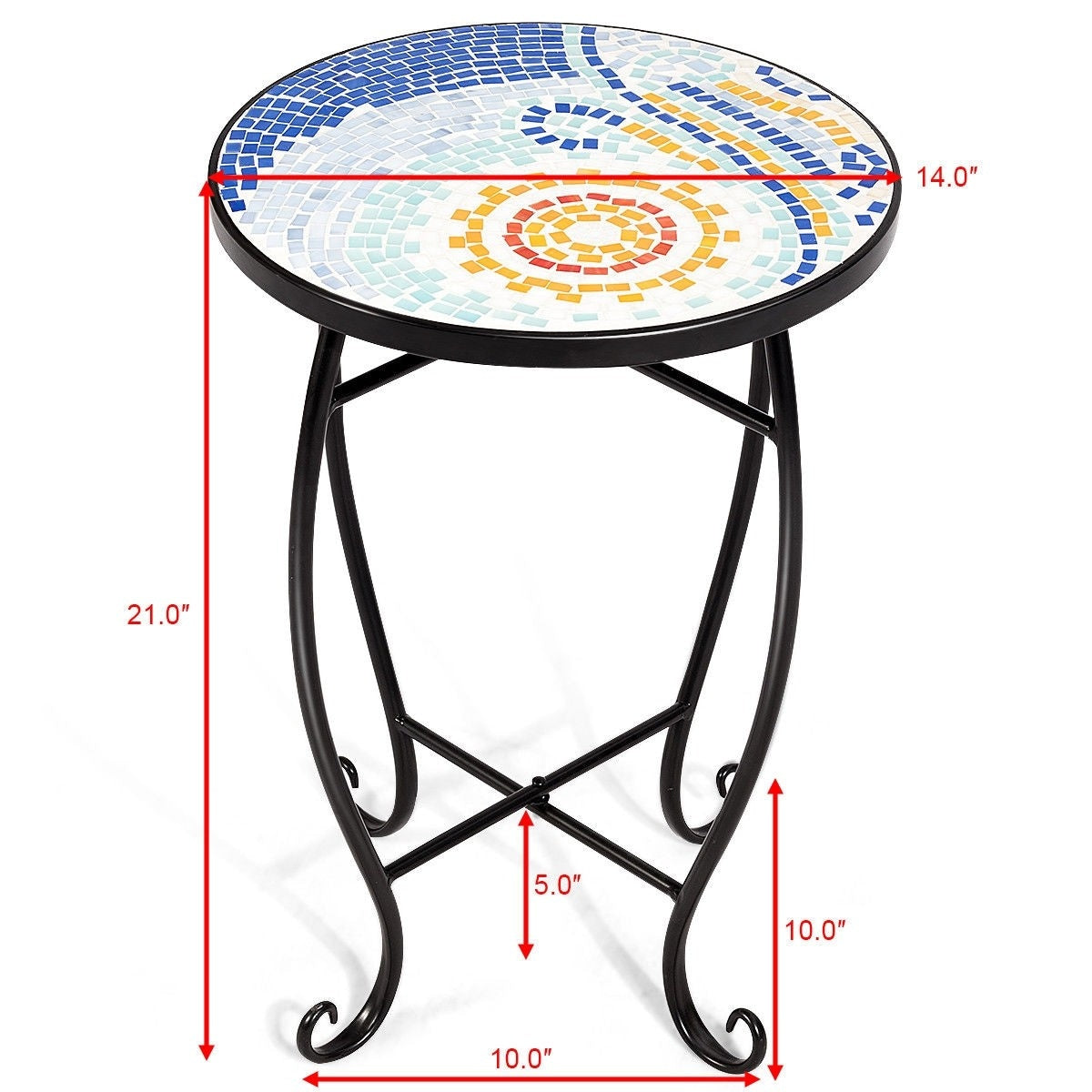 Outdoor Indoor Steel Round Accent Table Mosaic Plant Stand Cobalt Table