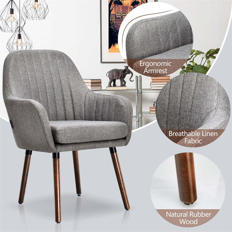 Modern Fabric Accent Chairs Set of 2 Upholstered Armchairs with Wood Legs for Living Room Dining Room Bedroom