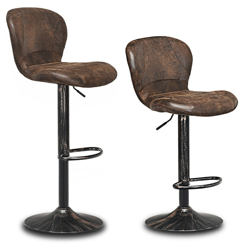 Adjustable Height Swivel Barstools Hot-stamping Bar Stools Set of 2 with Backrest Footrest