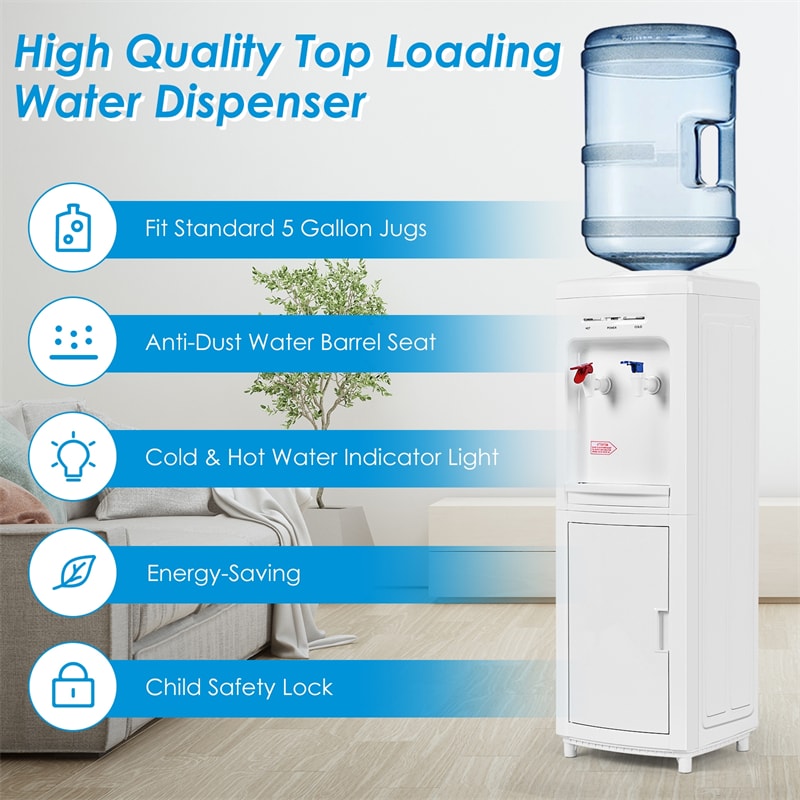 Water Dispenser Top Loading Water Cooler 5 Gallon Bottle Hot & Cold Water Dispenser with Child Safety Lock for Home Office School